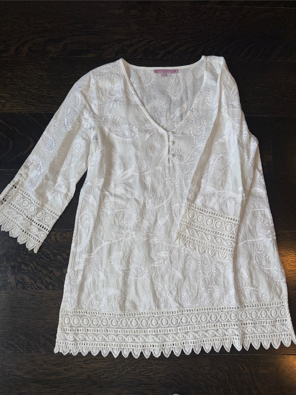 Calypso St. Barth White Embroidered V-Neck Tunic